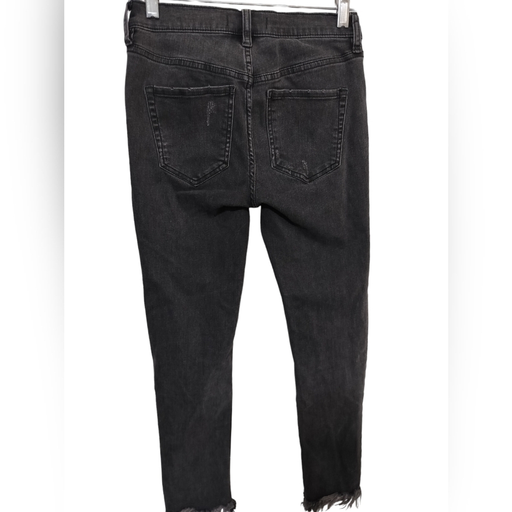 2277) Free People Black Shark Bite Distressed Raw Hem Skinny Jean Size 25 - Picture 5 of 9